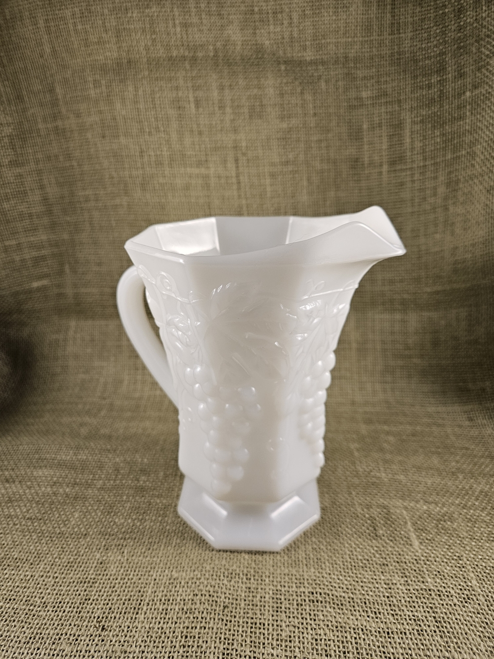 Anchor Hocking White Milk Glass Pitcher Grape Relief Perfect For Summer Posies